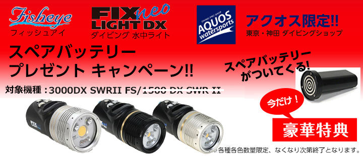 スペアバッテリープレゼント水中ライト Fisheye(フィッシュアイ）FIX NEO Premium 3000DX SWRII FS【人気・NEW】