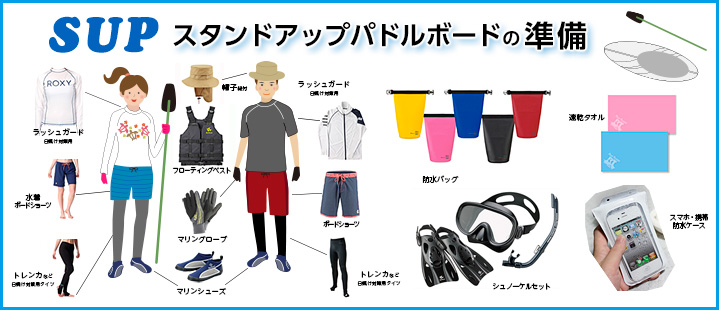 SUPスタンドアップパドルボードの準備・服装