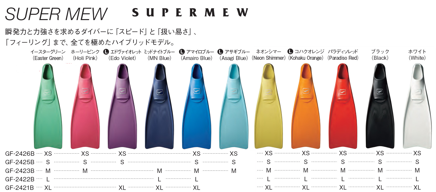 GULL ガル SUPER MEW スーパーミュー フルフットフィン Mサイ