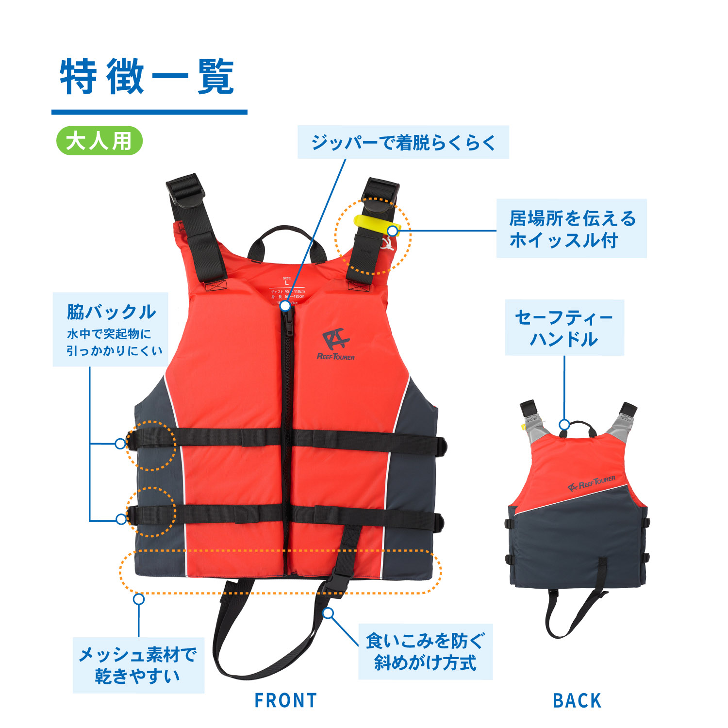 大人用スノーケリングベストREEFTOURER　RA0409